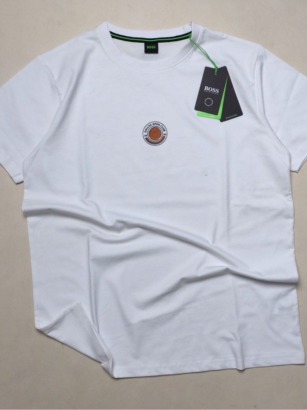 Boss White Crewneck Short-Sleeve Tee with Small Chest Emblem